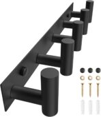 Black Hat and Coat Wall Mount Rack 5 Hooks for Robes, Bags, Keys, and Towels Bathroom Towel Hanger Organizer (1 Pack)