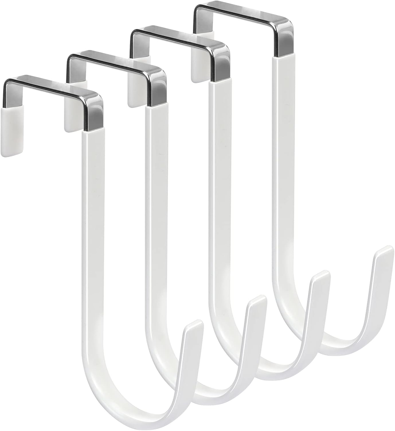 51oY1kC8kL._AC_SL1500_.jpg Over the Door Hooks, 4 Pack Hangers Hooks with Rubber Prevent Scratches Heavy Duty Organizer for Living Room, Bathroom, Bedroom, Kitchen Hanging Clothes, Towels, Hats, Coats, Bags White - Image 1