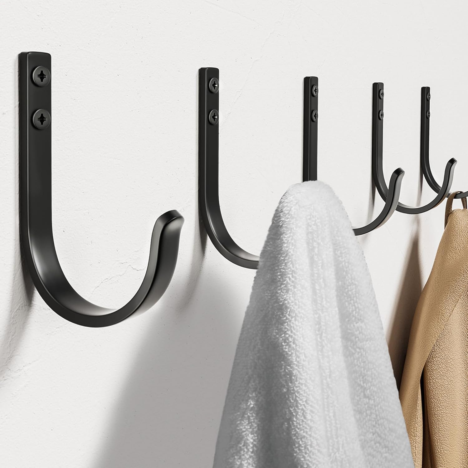 7189bo047HL._AC_SL1500_.jpg Wall Hooks for Hanging Towel/Coat - 22LB Screw in Metal Hanger Wall Mount, for Outdoor, Closet, Door, Bathrooms, for Backpack, Robe, Black 5 Pack - Image 1