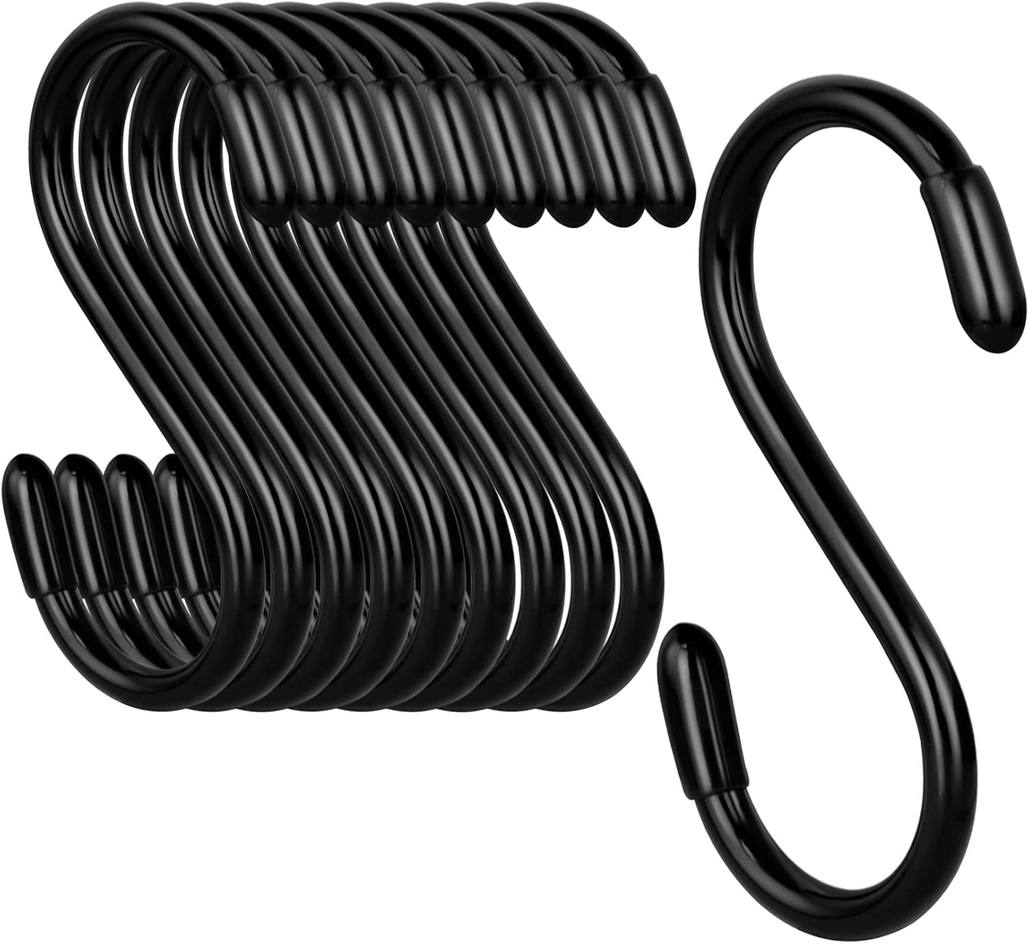71OfVr-jjIL._AC_SL1500_.jpg 3 Inch Vinyl Coated S Hook,S Hooks for Hanging Plants ,10 Pack Non Slip Heavy Duty S Hooks ,Small Rubber Coated Steel Metal Black Closet S Hook for Hanging Jeans Plants Jewelry Pot Pan Cups Towels - Image 1