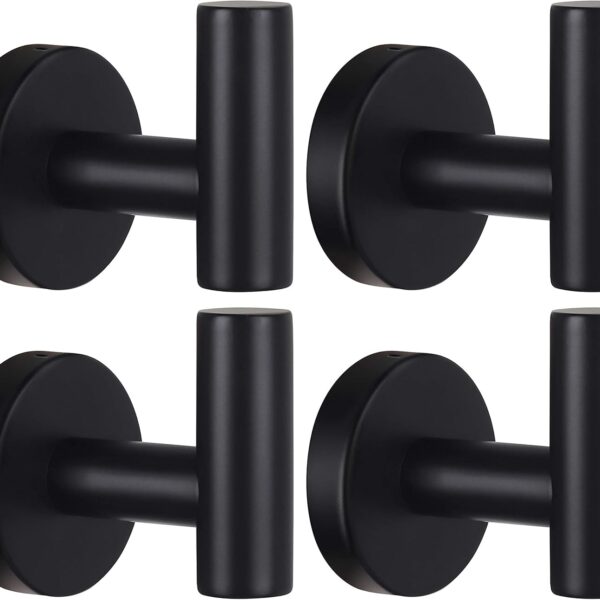 Towel Hooks Bathroom Coat Robe Wall Hook Heavy Duty Door Hanger Towel Robe Clothes Cabinet Closet Sponges Rack for Bathroom Bedroom Kitchen Hotel Pool 4 Packs Black(Drilling Installation)